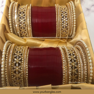 Deep Red/Maroon Toned Bridal Choora / Bangles Set - 2.4-2.6 - Bridal Chura