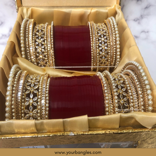 Deep Red/Maroon Toned Bridal Choora / Bangles Set - Bridal Chura