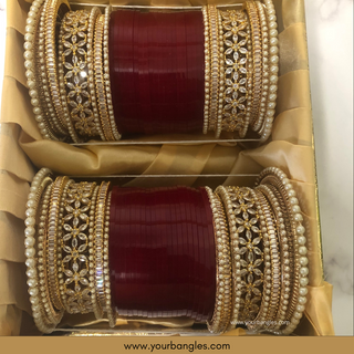 Deep Red/Maroon Toned Bridal Choora / Bangles Set - Bridal Chura