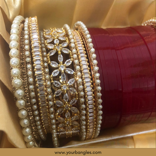 Deep Red/Maroon Toned Bridal Choora / Bangles Set - Bridal Chura