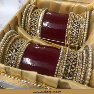 Deep Red/Maroon Toned Bridal Choora / Bangles Set