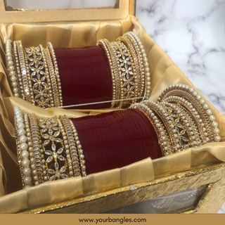 Deep Red/Maroon Toned Bridal Choora / Bangles Set - Bridal Chura