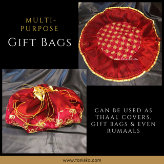 1 Maroon Multi-Purpose DORI RUMAL (Gift Bag Thaal Cover Potli Bag - Perfect for: Indian Wedding Shagan Ceremony Chunni