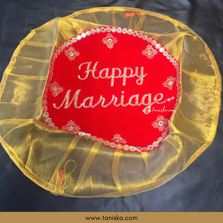 ’Happy Marriage’ - 1 Red Multi-Purpose DORI RUMAL (Gift Bag Thaal Cover Potli Bag - Perfect for: Indian Wedding Shagan
