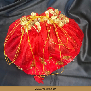 1 Red Multi-Purpose DORI RUMAL (Gift Bag Thaal Cover Potli Bag - Perfect for: Indian Wedding Shagan Ceremony Chunni
