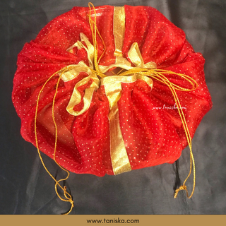 1 Red Multi-Purpose DORI RUMAL (Gift Bag Thaal Cover Potli Bag - Perfect for: Indian Wedding Shagan Ceremony Chunni
