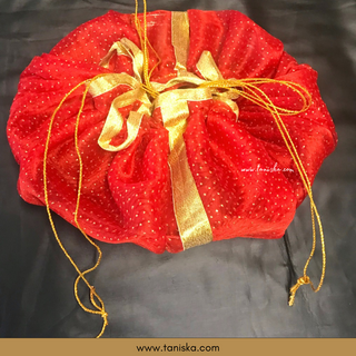 1 Red Multi-Purpose DORI RUMAL (Gift Bag Thaal Cover Potli Bag - Perfect for: Indian Wedding Shagan Ceremony Chunni
