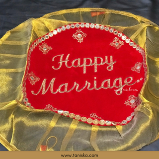 ’Happy Marriage’ - 1 Red Multi-Purpose DORI RUMAL (Gift Bag Thaal Cover Potli Bag - Perfect for: Indian Wedding Shagan