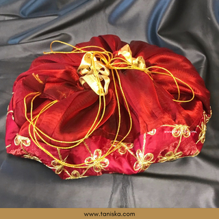 1 Maroon Multi-Purpose DORI RUMAL (Gift Bag Thaal Cover Potli Bag - Perfect for: Indian Wedding Shagan Ceremony Chunni