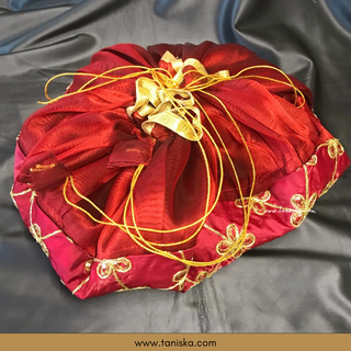 1 Maroon Multi-Purpose DORI RUMAL (Gift Bag Thaal Cover Potli Bag - Perfect for: Indian Wedding Shagan Ceremony Chunni