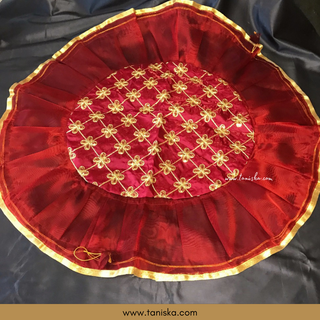 1 Maroon Multi-Purpose DORI RUMAL (Gift Bag Thaal Cover Potli Bag - Perfect for: Indian Wedding Shagan Ceremony Chunni