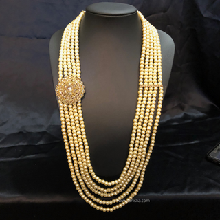 The Dynasty Sun-Dial | Filigree Medallion Pearl Mala - Mens Bridal Mala