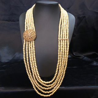 The Dynasty Circle | Grand Seven-Tier Pearl Mala | Antique Gold 5 Layered Pearl Mens / Groom Mala - Mens Bridal Mala