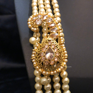 The Nobleman’s Strand | Multi-Layered Pearl Mala with Brooch | Antique Gold 4 Layered Pearl Mens / Groom Mala - Mens