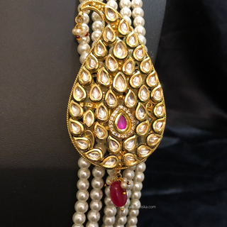 The Rajwada Sovereign | Grand Kundan & Gold Mala | Pearl White Kundan 5 Layered Mens / Groom Mala - Mens Bridal Mala