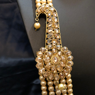 The Regent’s Heirloom | Grand Pearl Mala with Filigree Brooch | Antique Gold 5 Layered Pearl Mens / Groom Mala - Mens