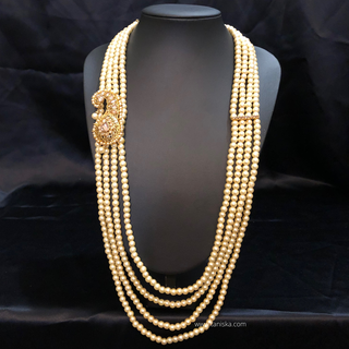 The Nobleman’s Strand | Multi-Layered Pearl Mala with Brooch | Antique Gold 4 Layered Pearl Mens / Groom Mala - Mens