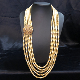 The Dynasty Circle | Grand Seven-Tier Pearl Mala | Antique Gold 5 Layered Pearl Mens / Groom Mala - Mens Bridal Mala