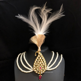 Imperial Kundan & Pearl Crest Kalgi - Mens Bridal Kalgi