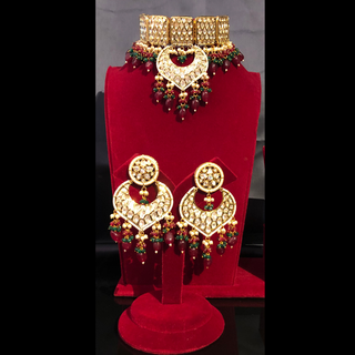 MEHAR Designer Bottle Green/Maroon Kundan Necklace Set - Necklace Set