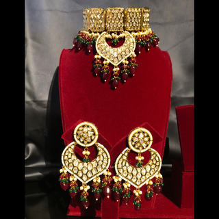 MEHAR Designer Bottle Green/Maroon Kundan Necklace Set - Necklace Set