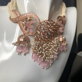 ARSHPREET Baby Pink Uncut-Kundan Necklace/Choker Set - Necklace Set