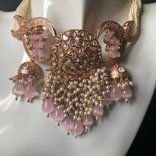 ARSHPREET Baby Pink Uncut-Kundan Necklace/Choker Set - Necklace Set