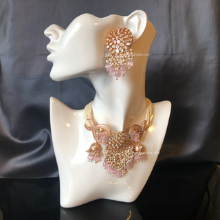 ARSHPREET Baby Pink Uncut-Kundan Necklace/Choker Set - Necklace Set