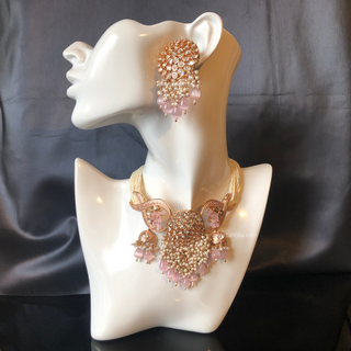 ARSHPREET Baby Pink Uncut-Kundan Necklace/Choker Set - Necklace Set
