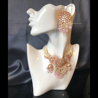 ARSHPREET Baby Pink Uncut-Kundan Necklace/Choker Set - Necklace Set