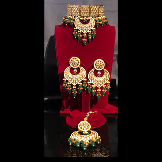 MEHAR Designer Bottle Green/Peach Kundan Necklace Set - Necklace Set