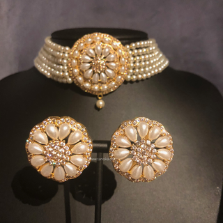 KIMBERLY Pearl White Choker Set - Necklace Set