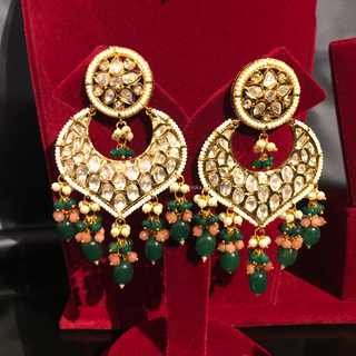 MEHAR Designer Bottle Green/Peach Kundan Necklace Set - Necklace Set