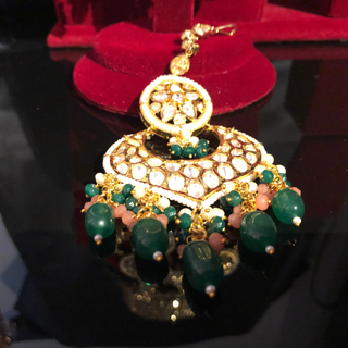 MEHAR Designer Bottle Green/Peach Kundan Necklace Set - Necklace Set