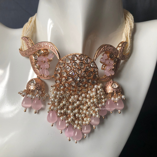 ARSHPREET Baby Pink Uncut-Kundan Necklace/Choker Set - Necklace Set