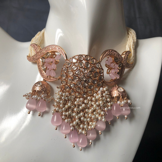 ARSHPREET Baby Pink Uncut-Kundan Necklace/Choker Set - Necklace Set