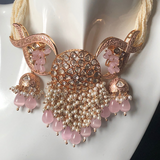 ARSHPREET Baby Pink Uncut-Kundan Necklace/Choker Set - Necklace Set