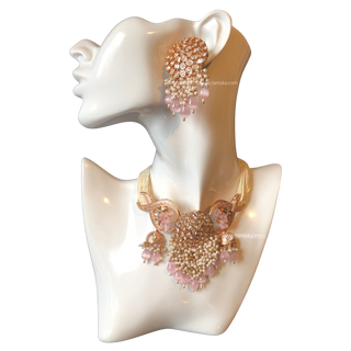 ARSHPREET Baby Pink Uncut-Kundan Necklace/Choker Set - Necklace Set