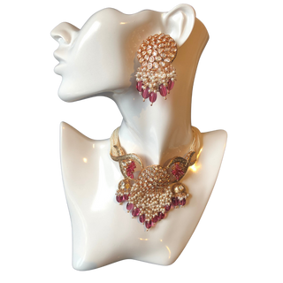 ARSHPREET Ruby Uncut-Kundan Necklace/Choker Set - Necklace Set