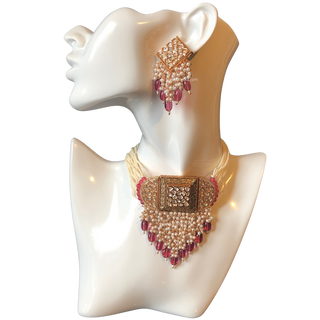 ISHANA Ruby Uncut-Kundan Necklace/Choker Set - Necklace Set