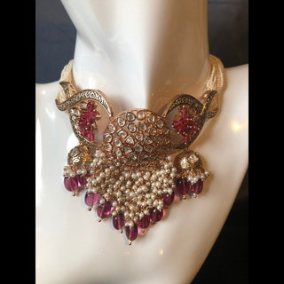ARSHPREET Ruby Uncut-Kundan Necklace/Choker Set - Necklace Set