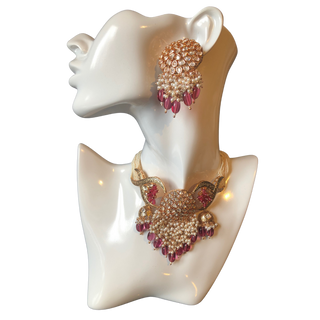ARSHPREET Ruby Uncut-Kundan Necklace/Choker Set - Necklace Set