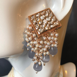 ISHANA Grey Uncut-Kundan Necklace/Choker Set - Necklace Set