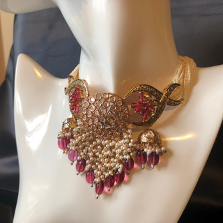 ARSHPREET Ruby Uncut-Kundan Necklace/Choker Set - Necklace Set