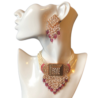 ISHANA Ruby Uncut-Kundan Necklace/Choker Set - Necklace Set
