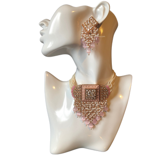 ISHANA Baby Pink Uncut-Kundan Necklace/Choker Set - Necklace Set
