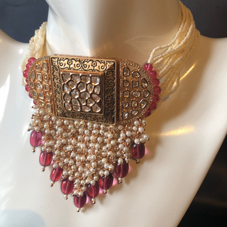 ISHANA Ruby Uncut-Kundan Necklace/Choker Set - Necklace Set