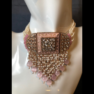 ISHANA Baby Pink Uncut-Kundan Necklace/Choker Set - Necklace Set