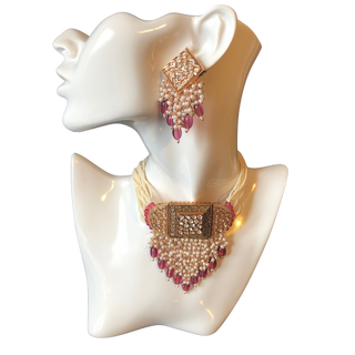 ISHANA Ruby Uncut-Kundan Necklace/Choker Set - Necklace Set