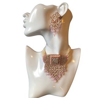 ISHANA Baby Pink Uncut-Kundan Necklace/Choker Set - Necklace Set